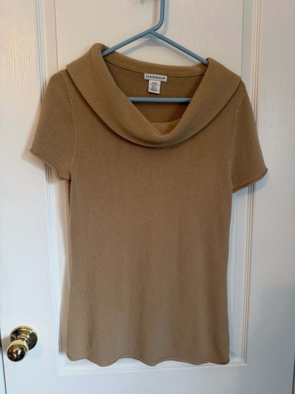 Hannah Tan Short Sleeve Cowl Neck Knit Sweater Size M
